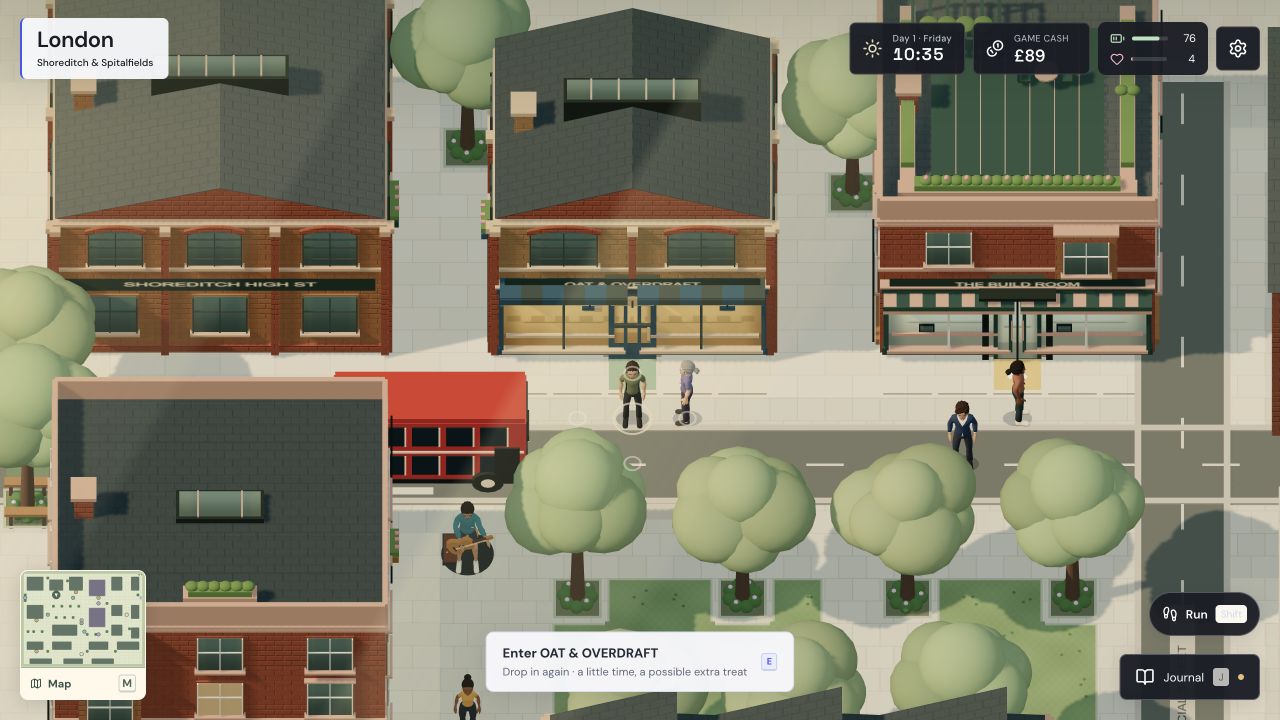 London gameplay in Europe, the Game, outside the Oat & Overdraft café.